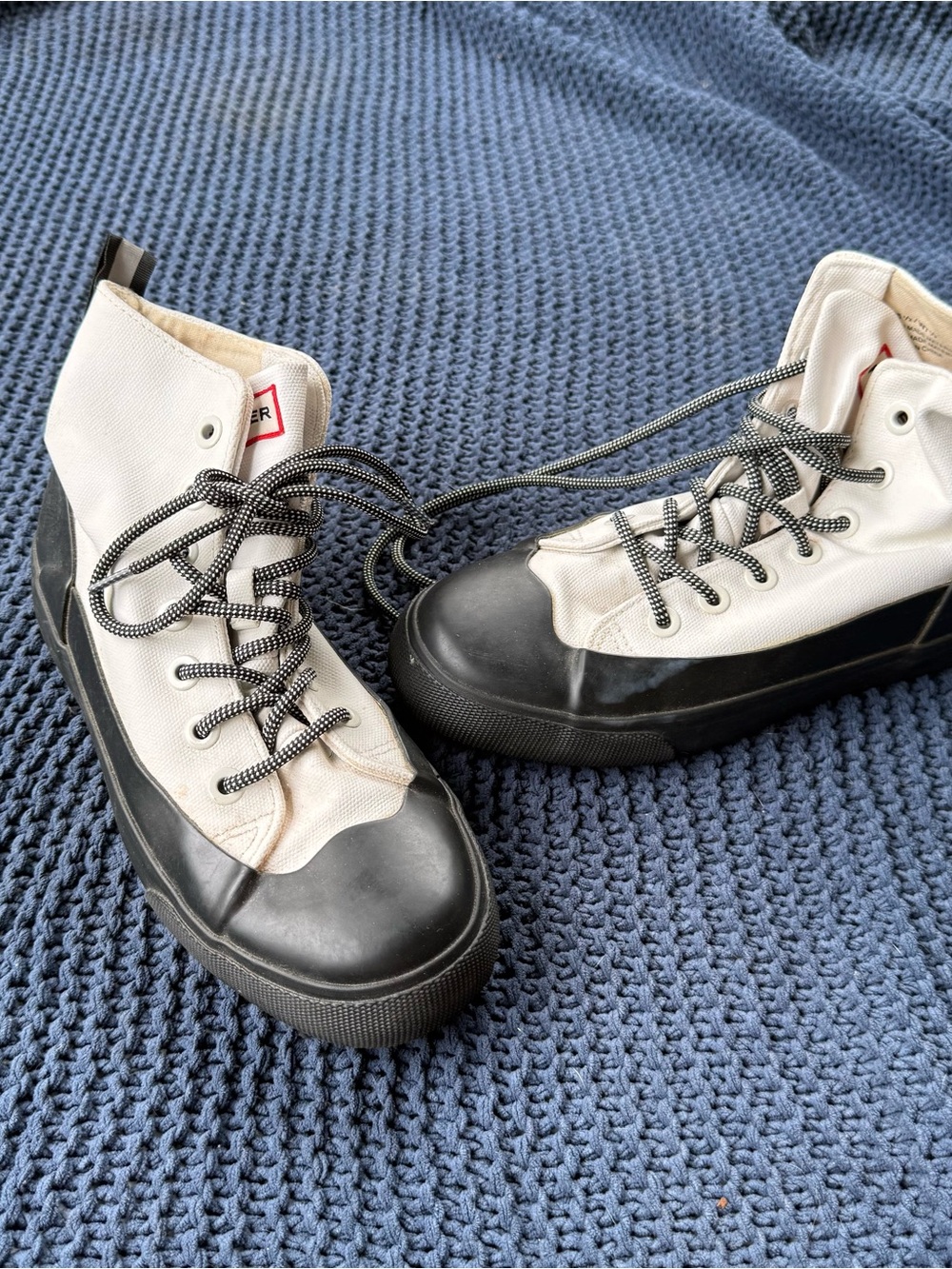 Hunter For Target Black White Lace Up Ankle Rain Mid Boots Womens 7.5 Mens 5.5